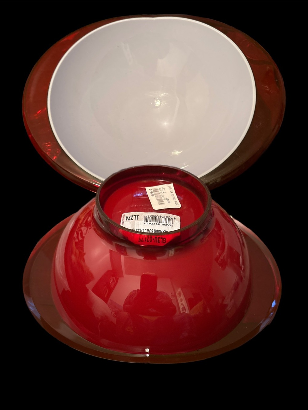 GLAMOUR Glossy Red and White Serving Bowl with White Interior